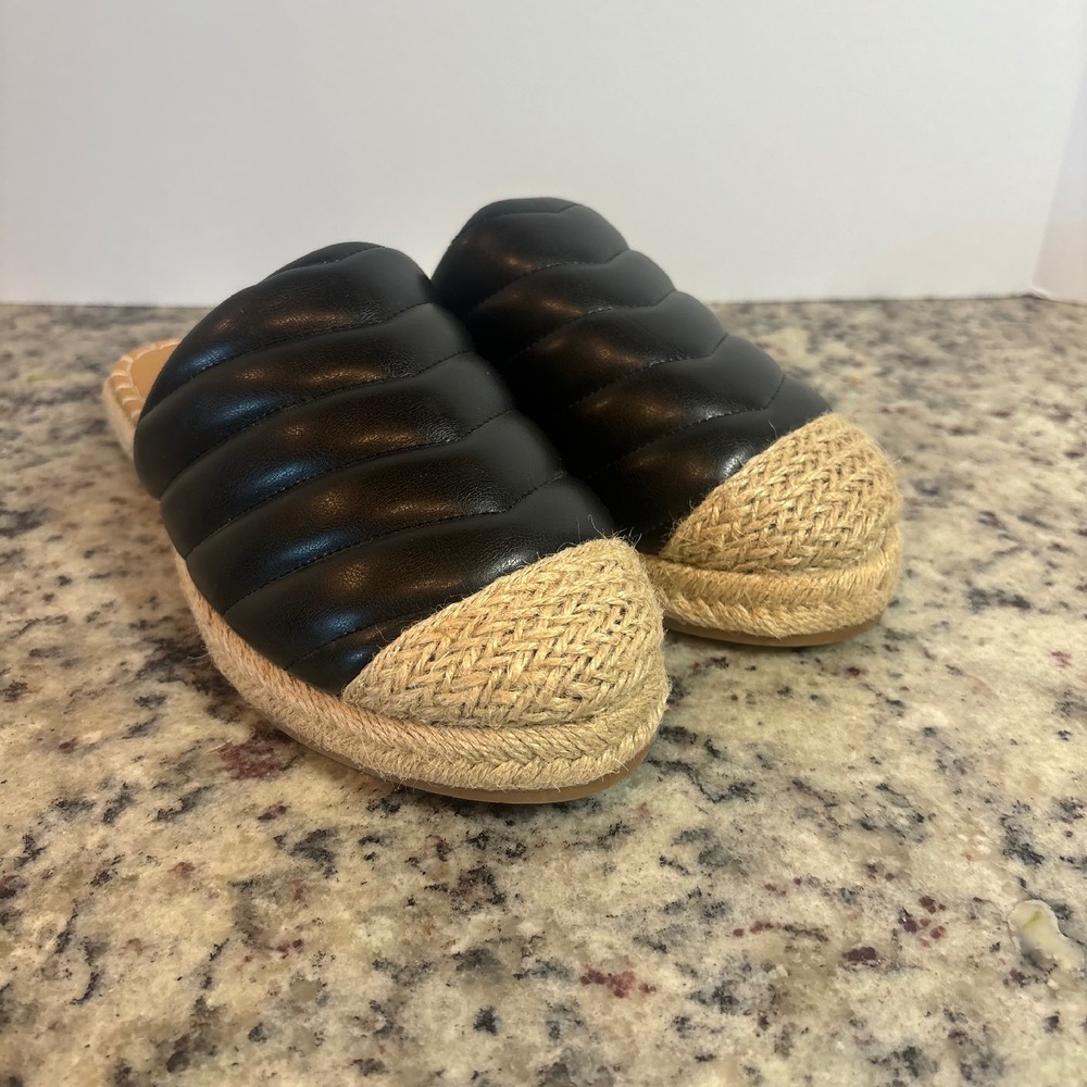 Bamboo Espadrille Mules Quilted Slip On Slides Sandals Flats Women size 8
